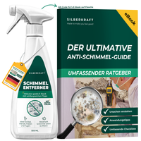Silberkraft Schimmelentferner Flasche mit Sprühkopf und gratis E-Book Ratgeber.