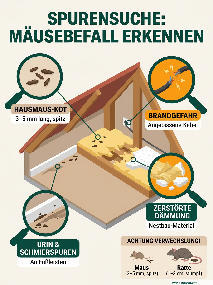 Typische Anzeichen für Mäusebefall auf dem Dachboden