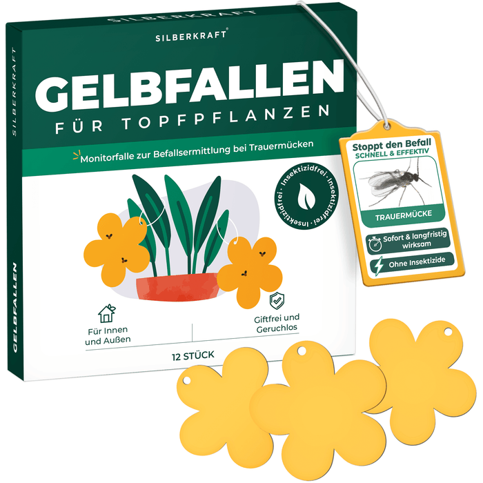 Gelbfalle Gelbtafeln Gelbsticker 12 Stück gegen Fruchtfliegen, Trauermücken, uvm. - Silberkraft