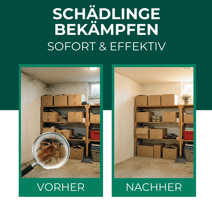Vorher-Nachher Vergleich Silberkraft Nebelautomat 10g und 20g zur zuverlässigen Bekämpfung von Insekten und Ungeziefer im Innenbereich
