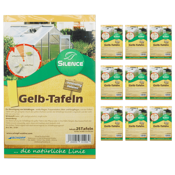 Silence Gelbtafeln (groß): Optimales Monitoring gegen weiße Fliegen, Trauermücken und Blattläuse - Silberkraft