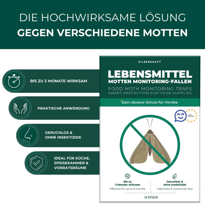 Silberkraft Lebensmittelmottenfallen – hochwirksame Pheromonfallen gegen Lebensmittel- und Mehlmotten, 3 Monate wirksam