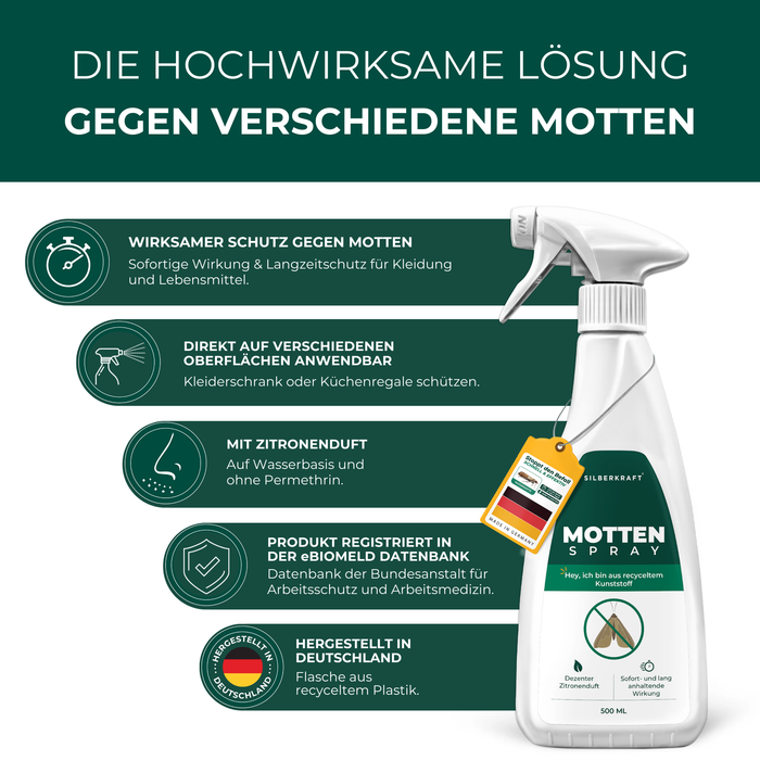 Mottenspray gegen Kleider- & Lebensmittelmotten - Silberkraft