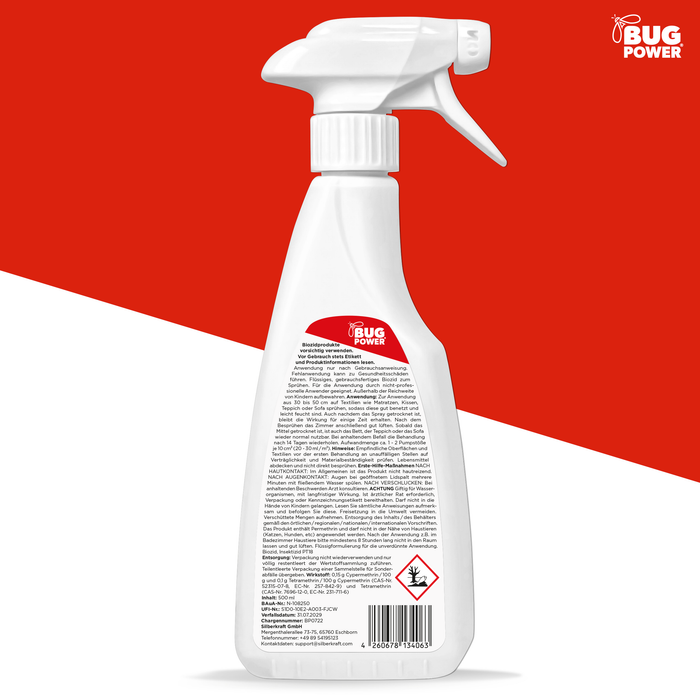 BugPower Bettwanzen Spray - effektiv gegen Bettwanzen und deren Larven - Silberkraft