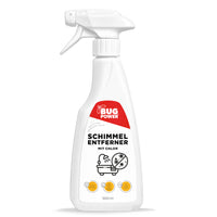 Vorderseite der weißen Sprühflasche des Schimmelentferner Sprays mit Chlor von Bug Power