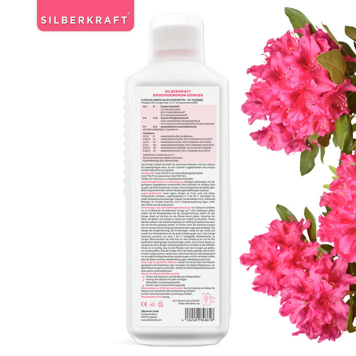 Rhododendron Dünger - Mineralischer NPK Flüssigdünger mit Stickstoff - Dünger für Rhododendren - Azaleen Dünger - Kamelien Dünger - Silberkraft