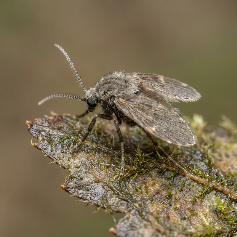 Abortfliege (Psychoda grisescens), KI-Illustration