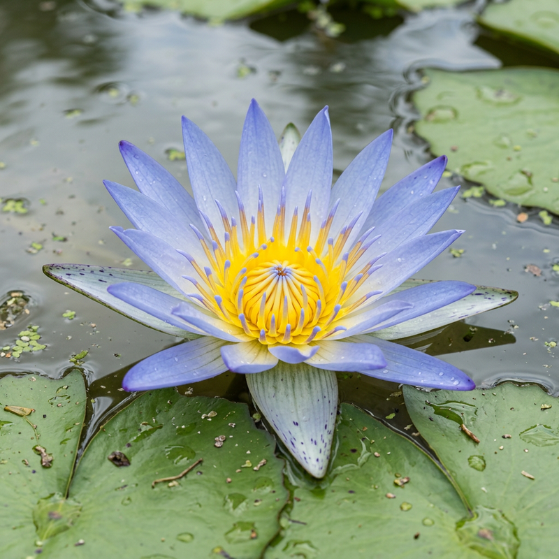 Ägyptische Lotosblume (Nymphaea caerulea), KI-Illustration