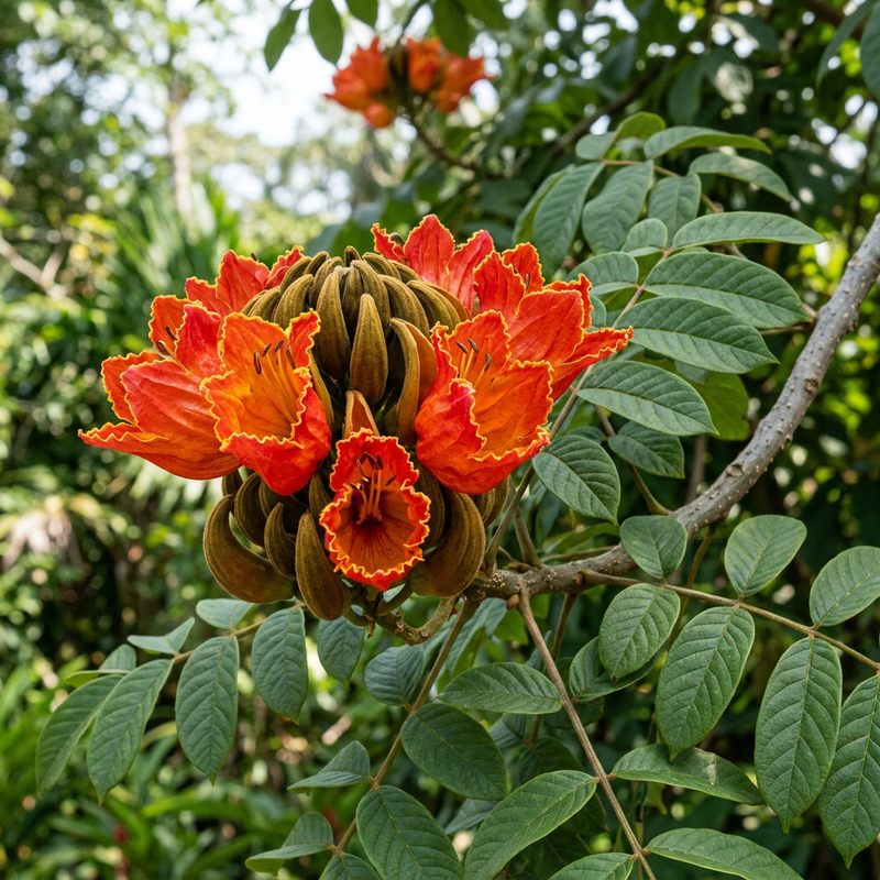 Afrikanischer Tulpenbaum (Spathodea campanulata), KI-Illustration