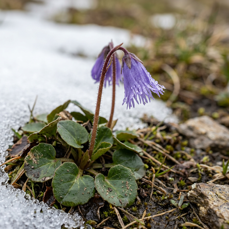 Alpen-Soldanelle (Soldanella alpina), KI-Illustration