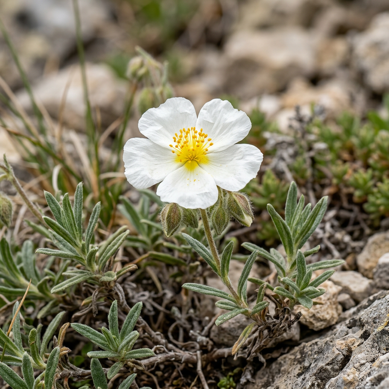 Apenninen-Sonnenröschen (Helianthemum apenninum), KI-Illustration