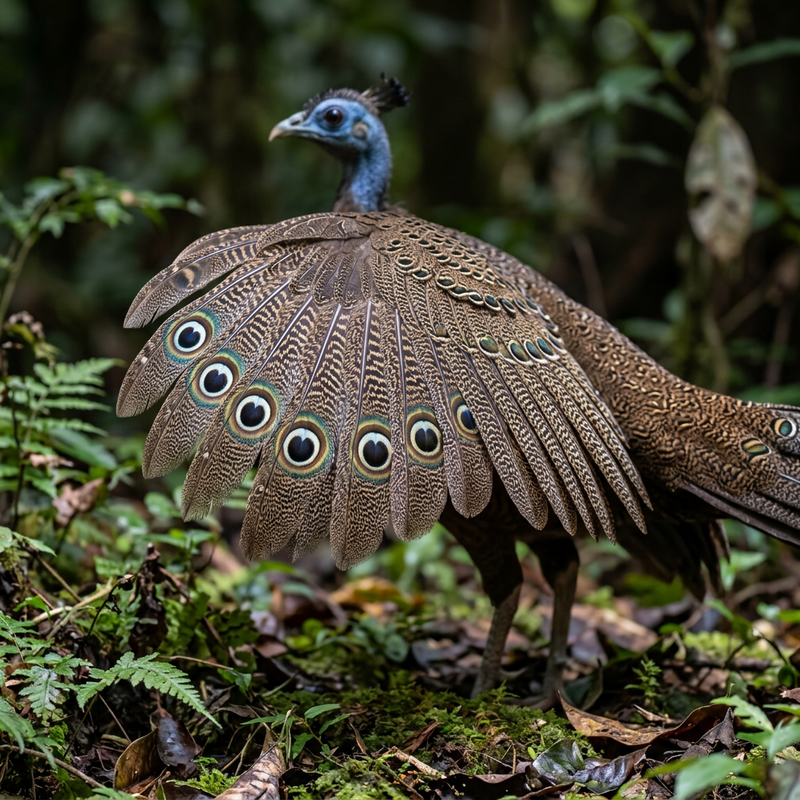 Argusfasan (Argusianus argus), KI-Illustration