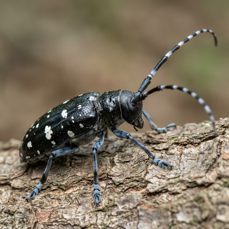 Asiatischer Laubholzbockkäfer (Anoplophora glabripennis), KI-Illustration