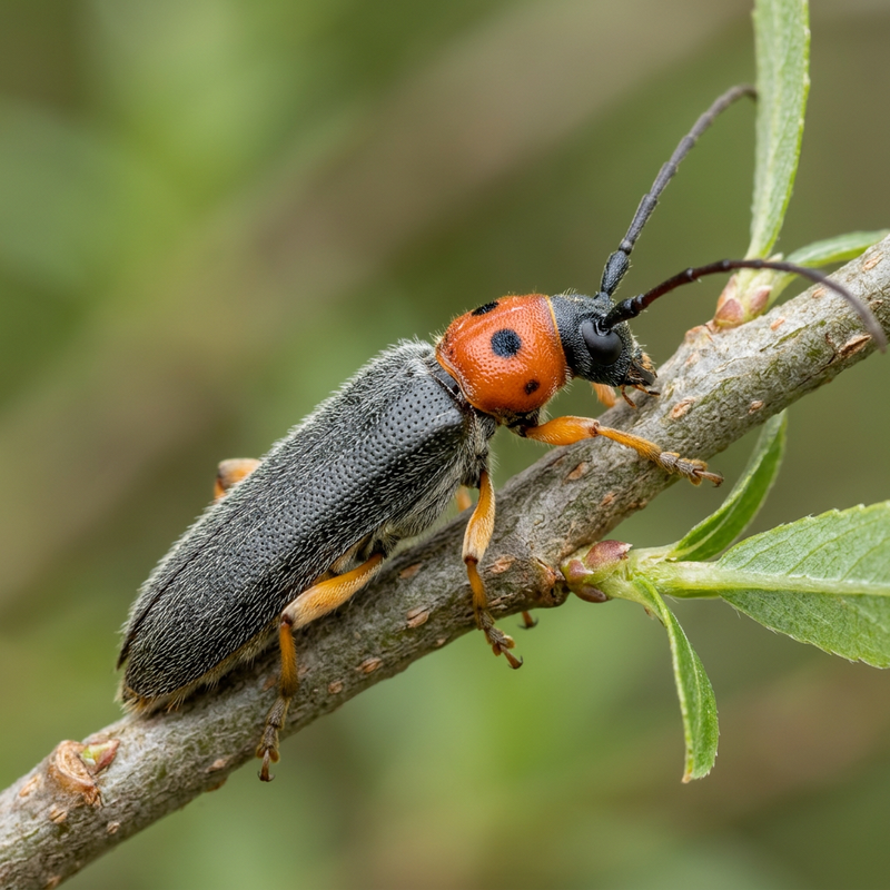 Augen-Linienbock (Oberea oculata), KI-Illustration