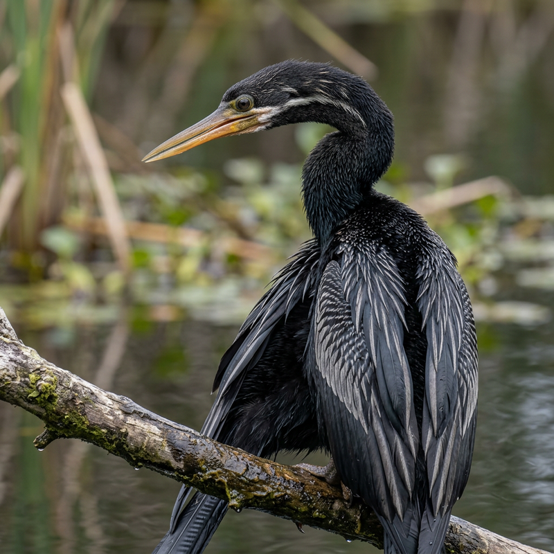 Australischer Schlangenhalsvogel (Anhinga novaehollandiae), KI-Illustration