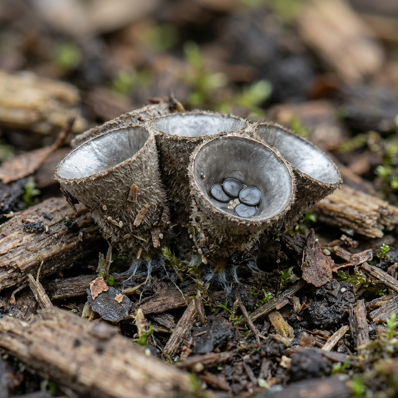 Becherling (Cyathus olla), KI-Illustration