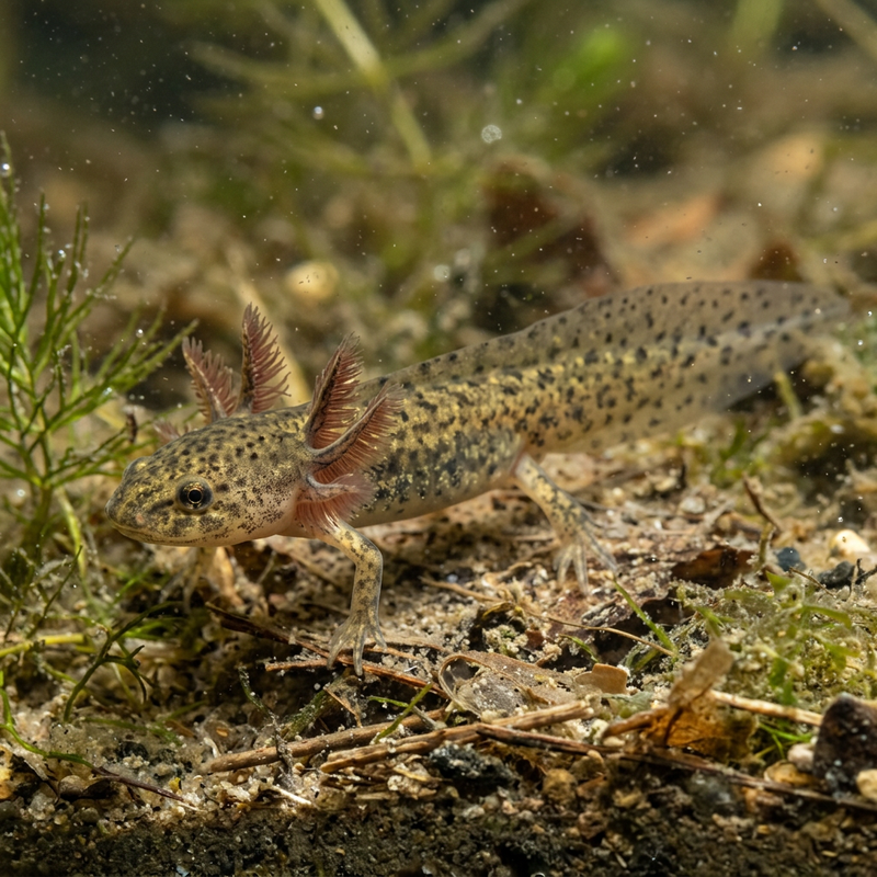 Bergmolch (Larve) (Ichthyosaura alpestris), KI-Illustration