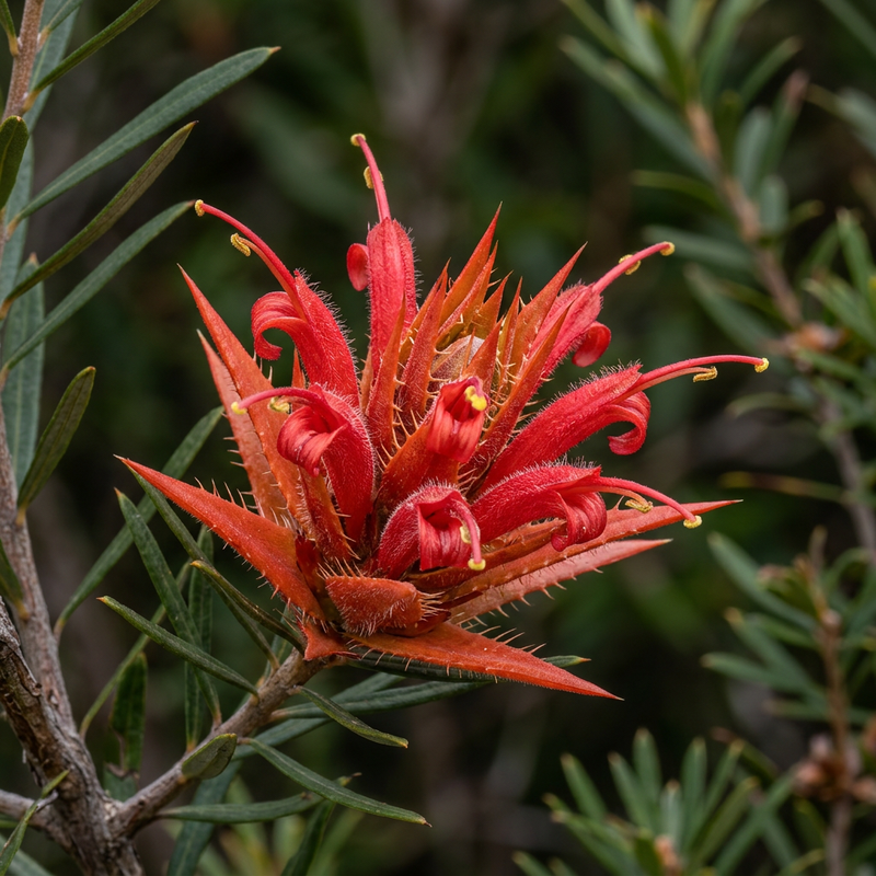 Bergteufel (Lambertia formosa), KI-Illustration