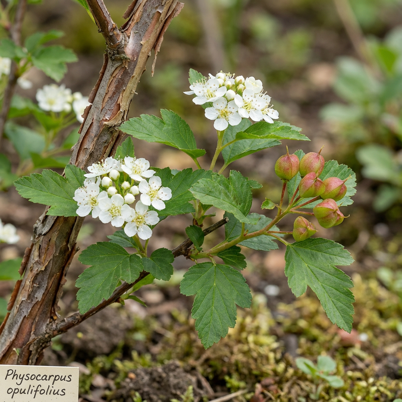Blasenspiere (Physocarpus opulifolius), KI-Illustration