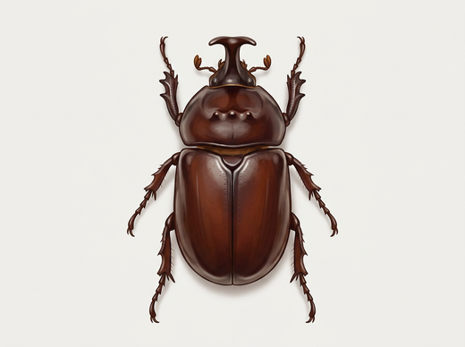 Nashornkäfer (Oryctes nasicornis) von oben, glänzend kastanienbraun mit Horn auf dem Kopf
