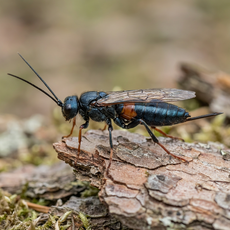 Blaue Fichtenholzwespe (Sirex noctilio), KI-Illustration