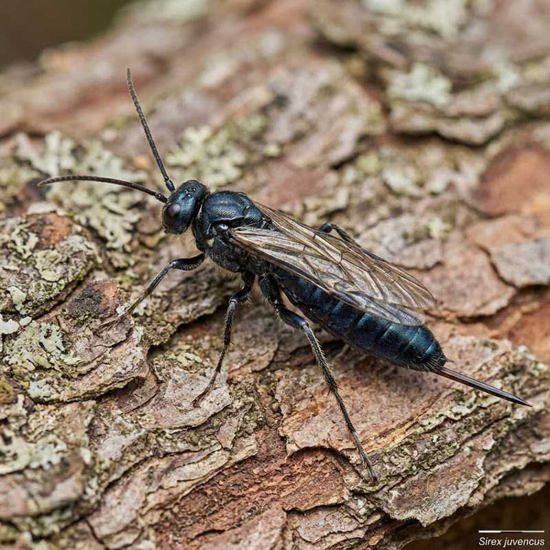 Blaue Kiefernholzwespe (Sirex juvencus), KI-Illustration