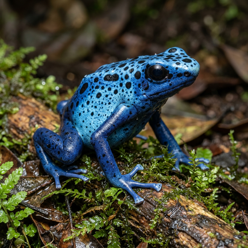 Blauer Pfeilgiftfrosch (Dendrobates tinctorius), KI-Illustration