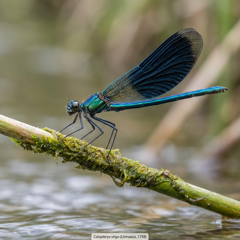 Blauflügel-Prachtlibelle (Calopteryx virgo), KI-Illustration