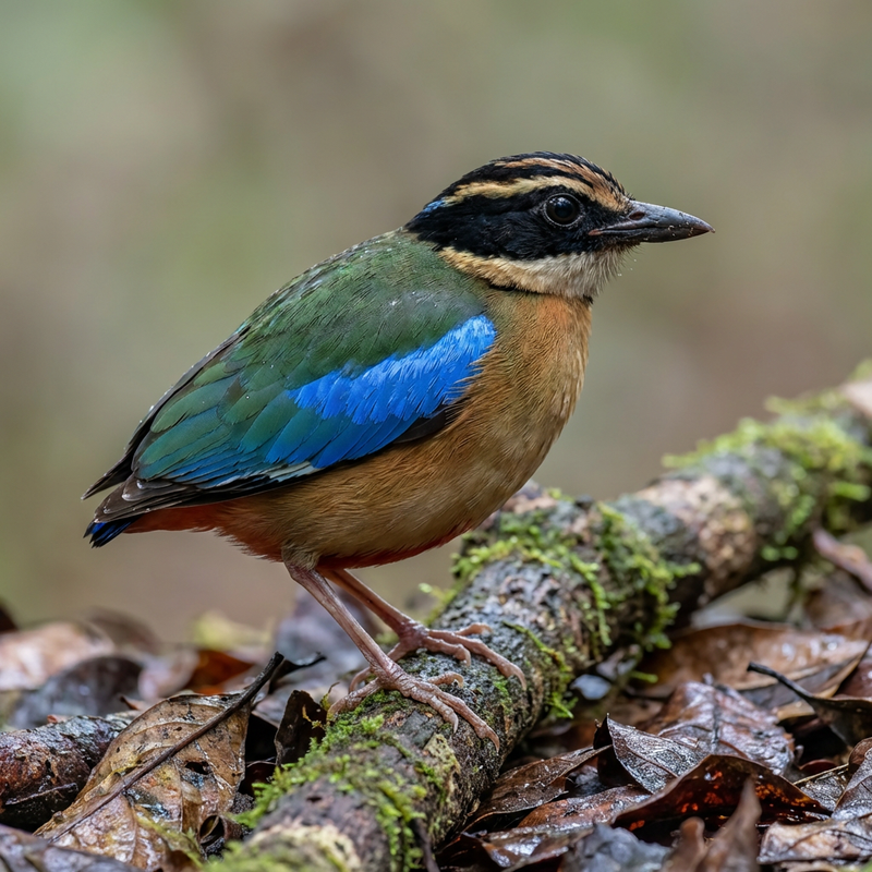 Blauflügelpitta (Pitta moluccensis), KI-Illustration
