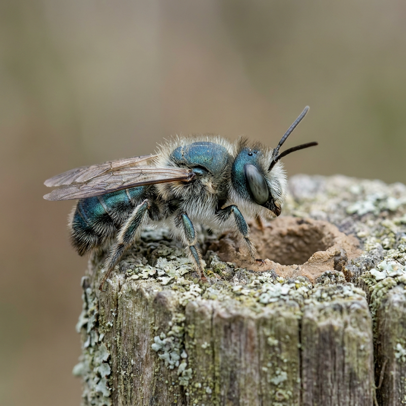 Blaugrüne Mauerbiene (Osmia caerulescens), KI-Illustration