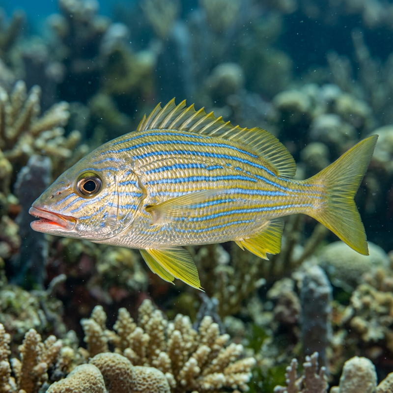 Blaustreifen-Grunzer (Haemulon sciurus), KI-Illustration