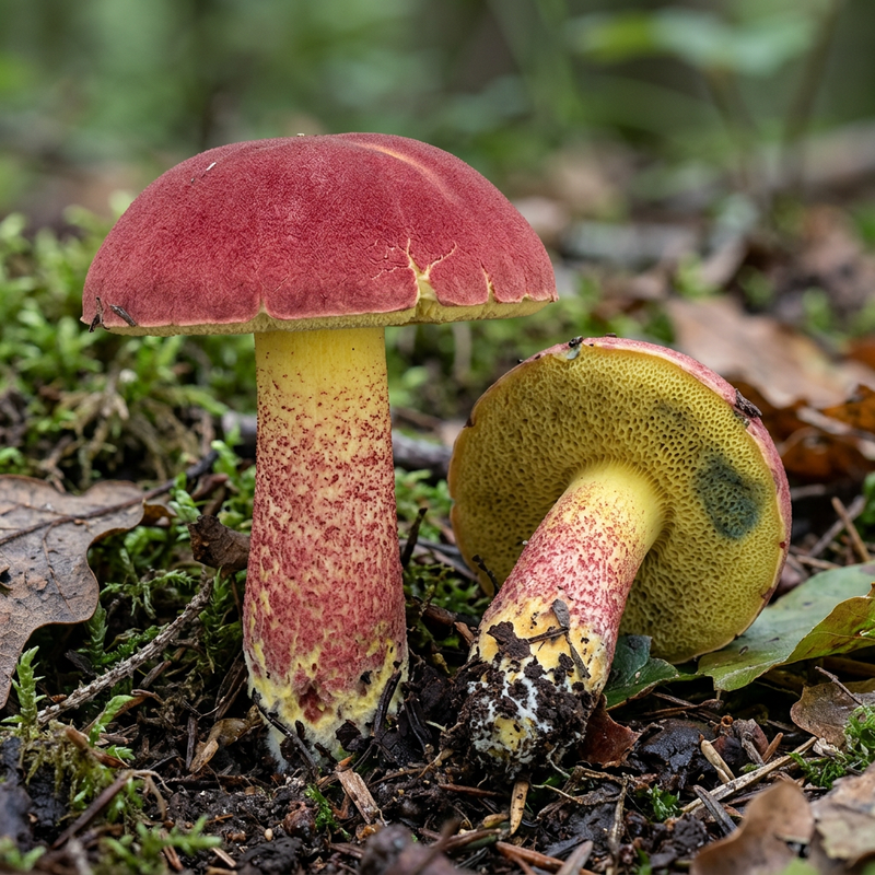 Blutroter Röhrling (Hortiboletus rubellus), KI-Illustration