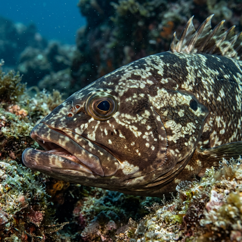 Brauner Zackenbarsch (Epinephelus marginatus), KI-Illustration