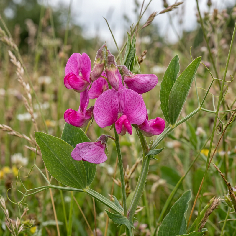 Breitblättrige Platterbse (Lathyrus latifolius), KI-Illustration