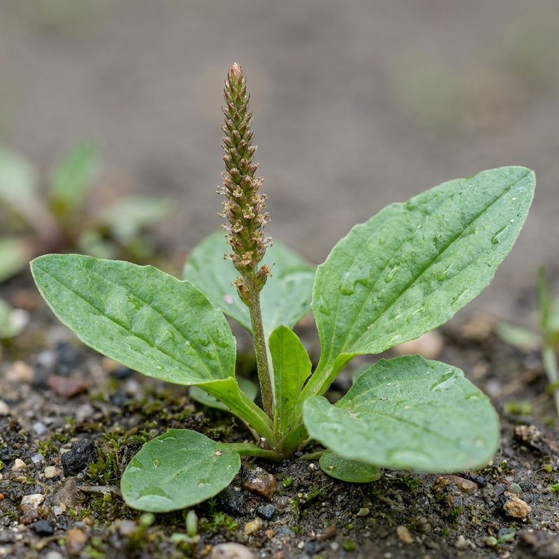 Breitwegerich (Plantago major), KI-Illustration