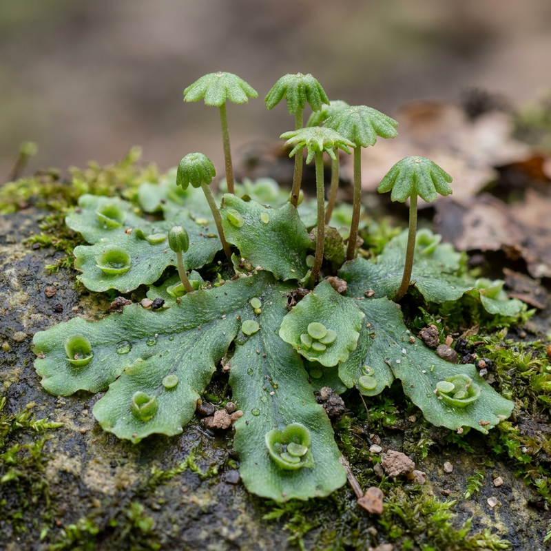 Brunnenlebermoos (Marchantia polymorpha), KI-Illustration
