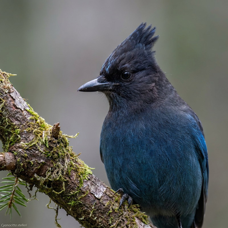 Diademhäher (Cyanocitta stelleri), KI-Illustration