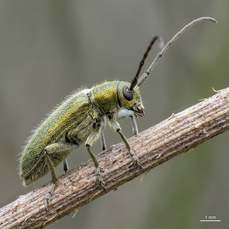 Distelbock (Agapanthia villosoviridescens), KI-Illustration