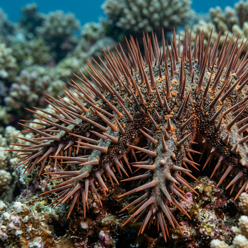 Dornenkronenseestern (Acanthaster planci), KI-Illustration