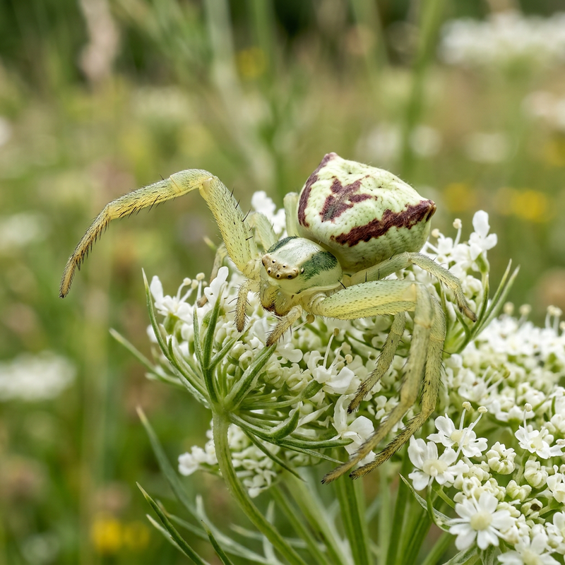 Dreizähnige Krabbenspinne (Ebrechtella tricuspidata), KI-Illustration