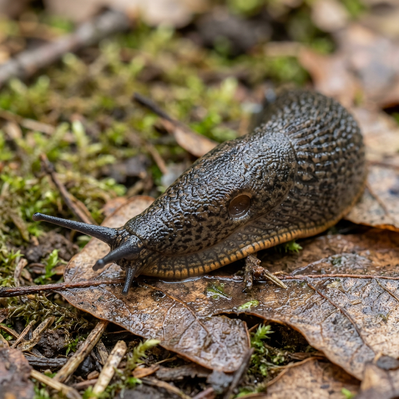 Dunkle Wegschnecke (Arion subfuscus), KI-Illustration