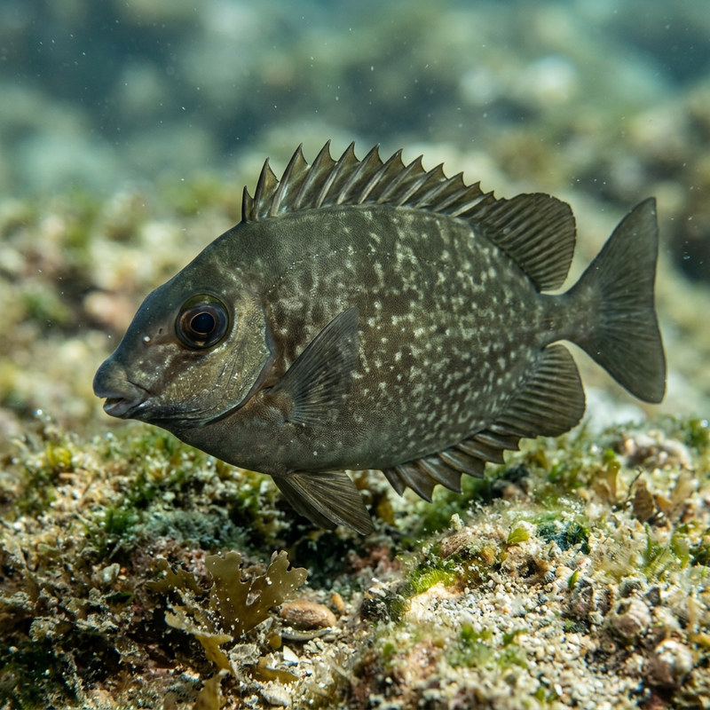 Dunkler Kaninchenfisch (Siganus luridus), KI-Illustration