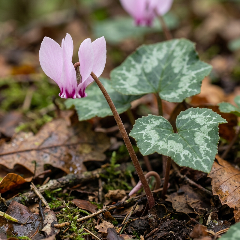 Efeu-Alpenveilchen (Cyclamen hederifolium), KI-Illustration