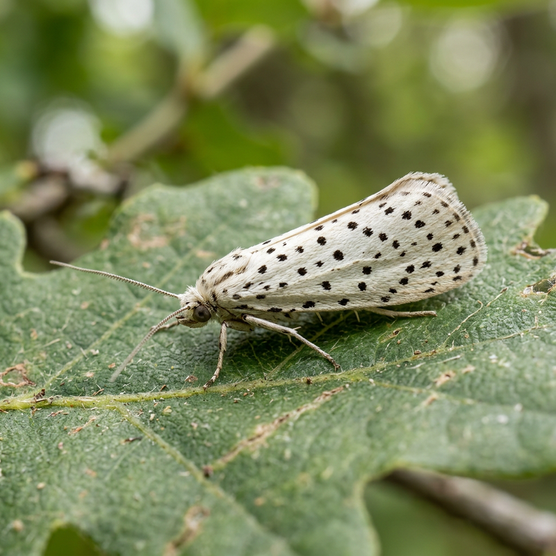 Eichen-Gespinstmotte (Yponomeuta rorella), KI-Illustration