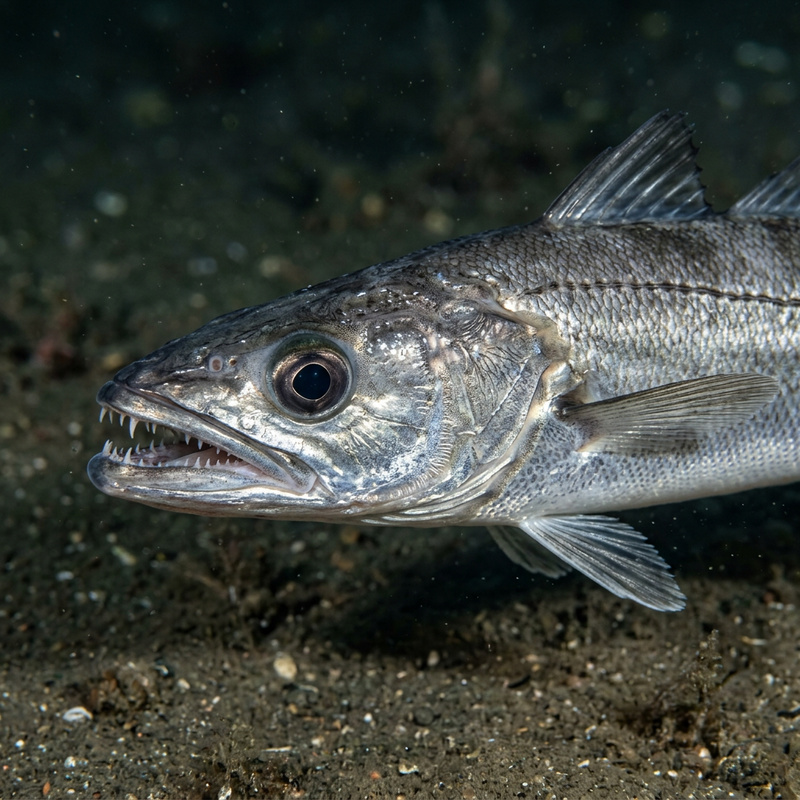 Europäischer Seehecht (Merluccius merluccius), KI-Illustration