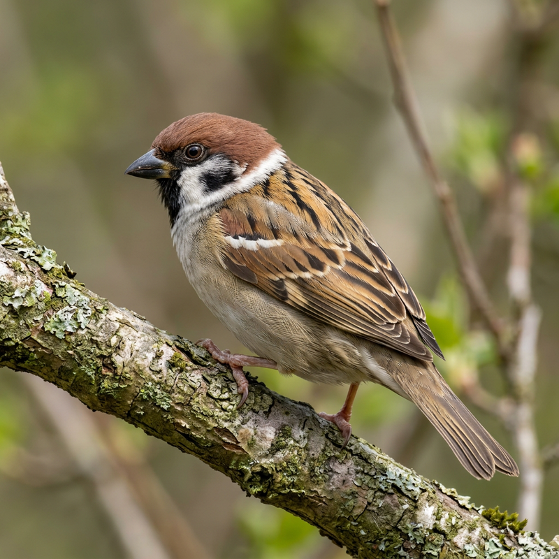 Feldsperling (Passer montanus), KI-Illustration