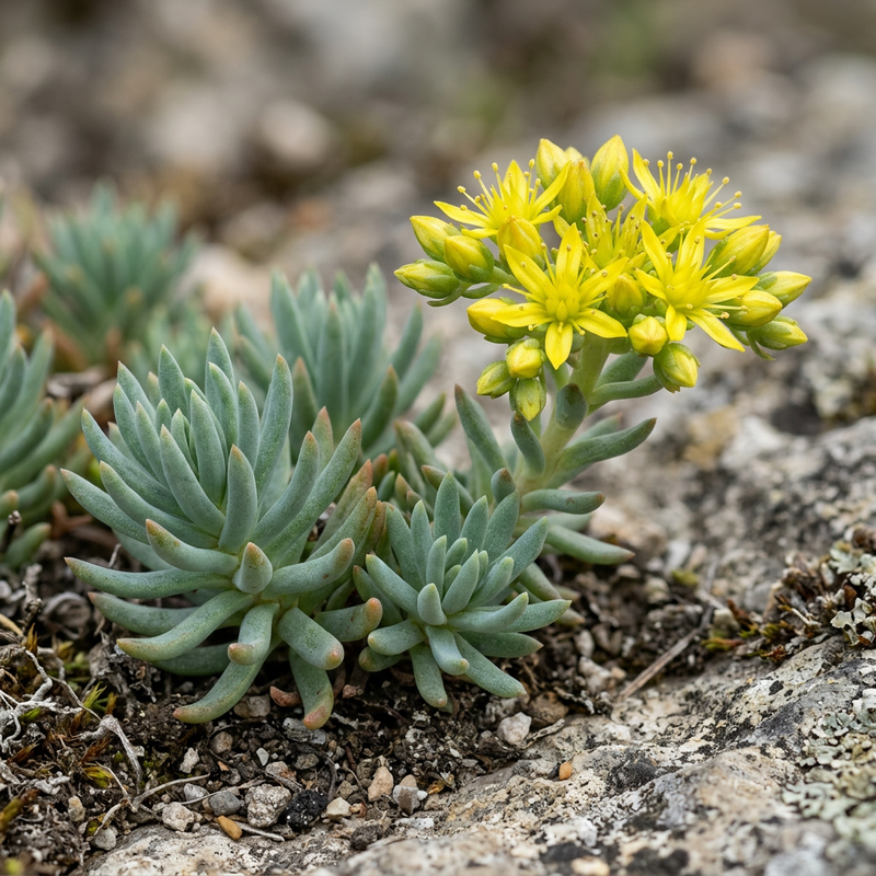 Felsen-Fetthenne (Petrosedum reflexum), KI-Illustration