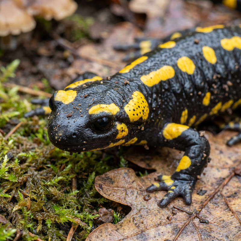 Feuersalamander (Salamandra salamandra), KI-Illustration