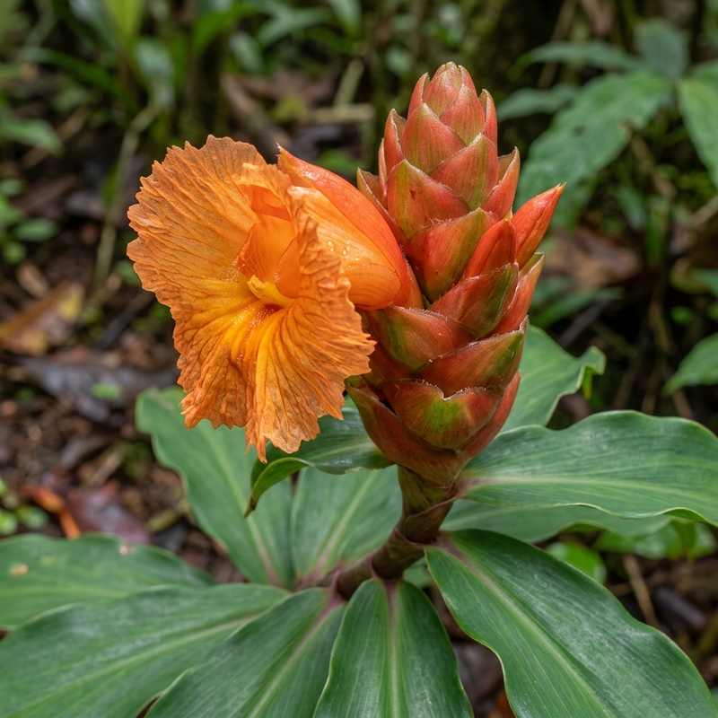 Fiery Costus (Costus cuspidatus), KI-Illustration