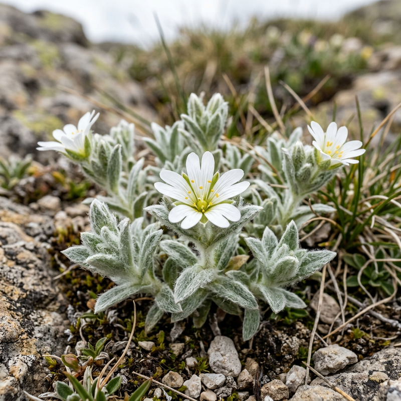 Filziges Hornkraut (Cerastium tomentosum), KI-Illustration